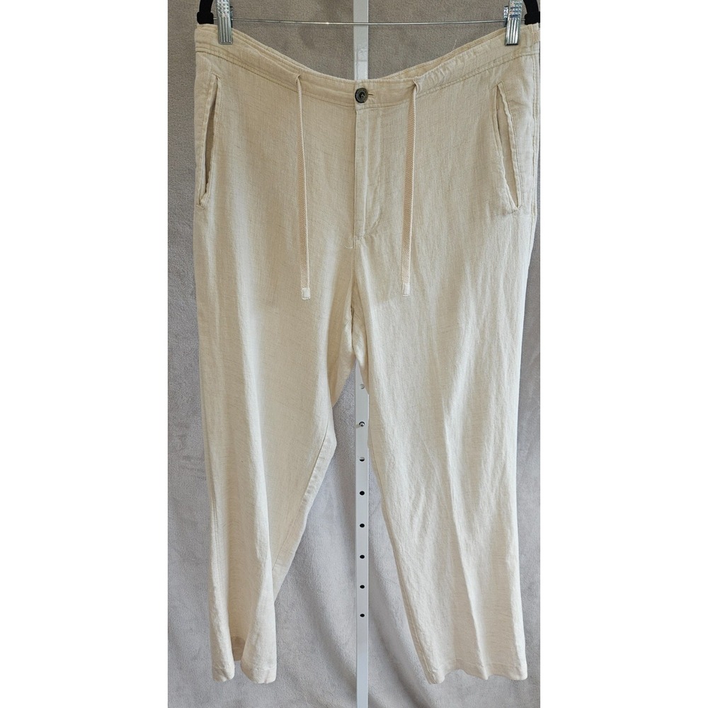 Tasso Elba Island Men's 36x30 Cream 100% Linen Drawstring Resort Pants MINT